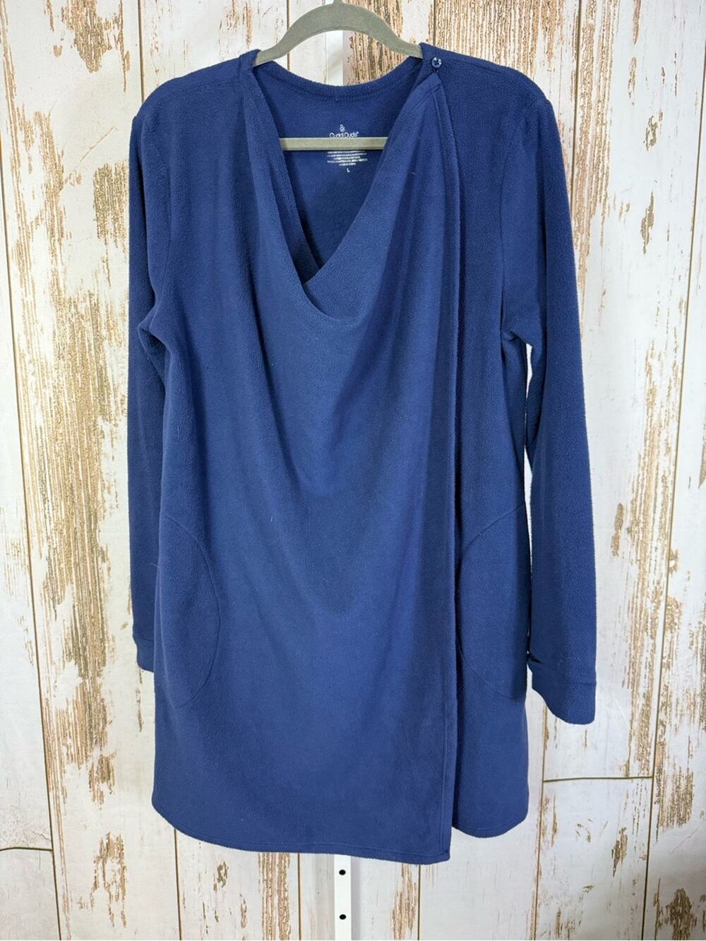 Cuddl Duds Navy Blue Fleece Wrap Tunic with Button Shoulder. Size Large.